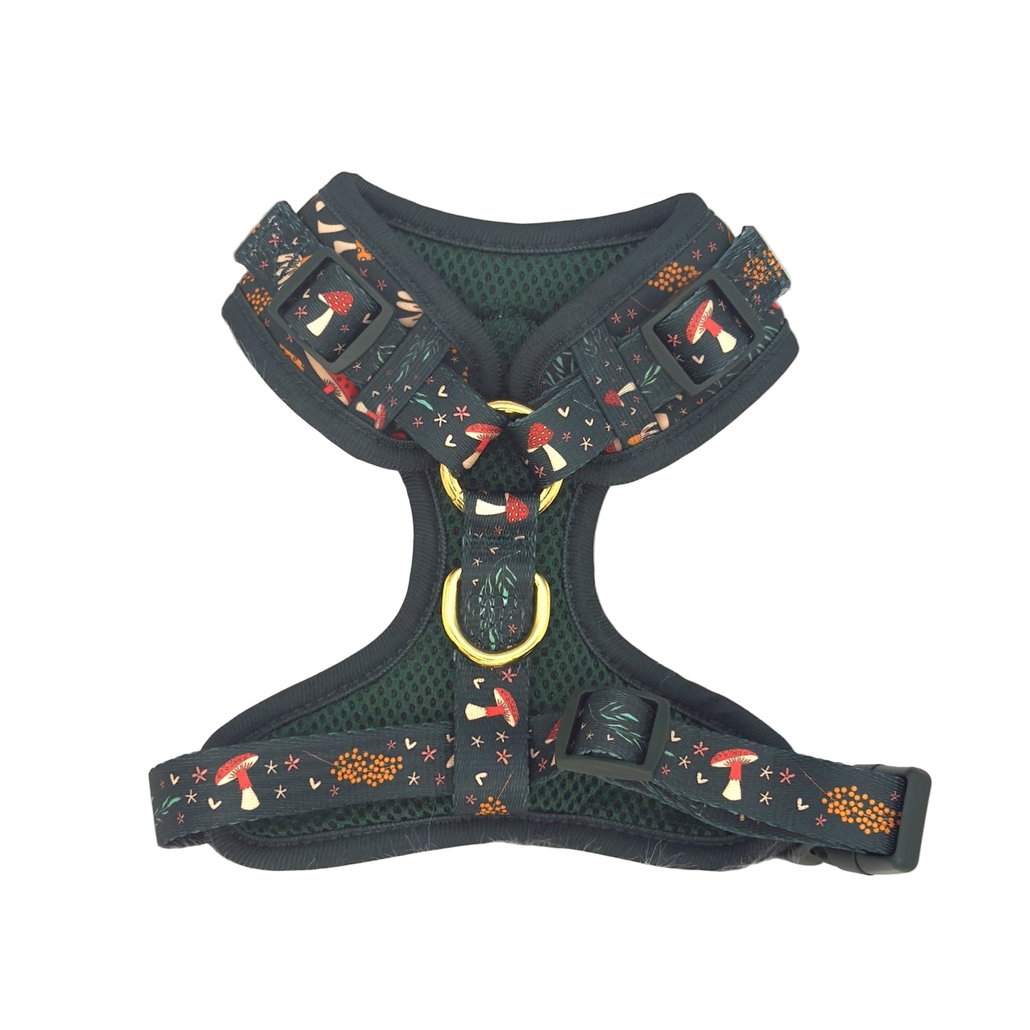 Dog harness with mushroom pattern on a white background